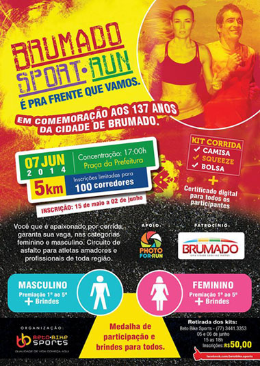 Dia 07 de junho acontece a corrida Brumado Sport Run