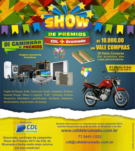 CDL de Brumado realiza hoje (03) sorteio da campanha 'Show de Prêmios'