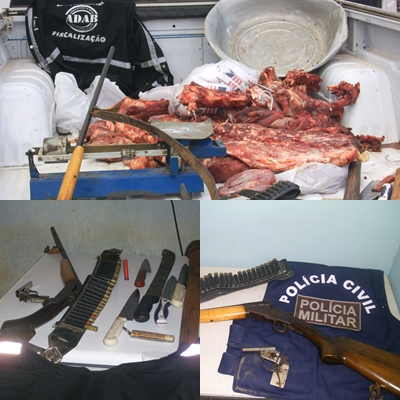 Tanhaçu: Carne clandestina e armas de fogo apreendidas