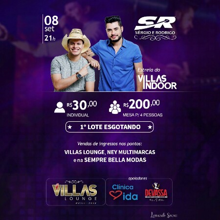 Brumado: Vem aí o Villas Indoor com Sérgio e Rodrigo, Villas Loung Music Beer 