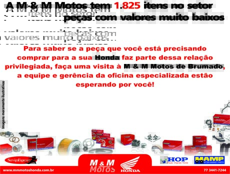 A M & M Motos tem 1.825 itens no setor peças com valores muito baixos