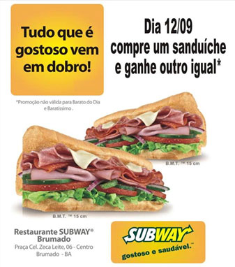 Promoção imperdível Subway nesta quinta 12, durante todo o dia