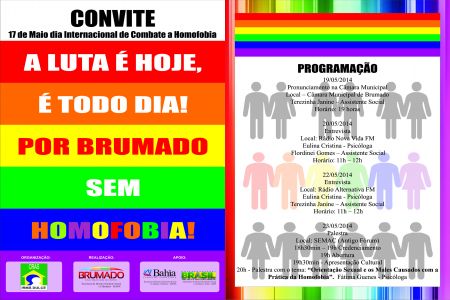 Brumado: Programação em comemoração ao Dia Mundial de Luta contra a Homofobia