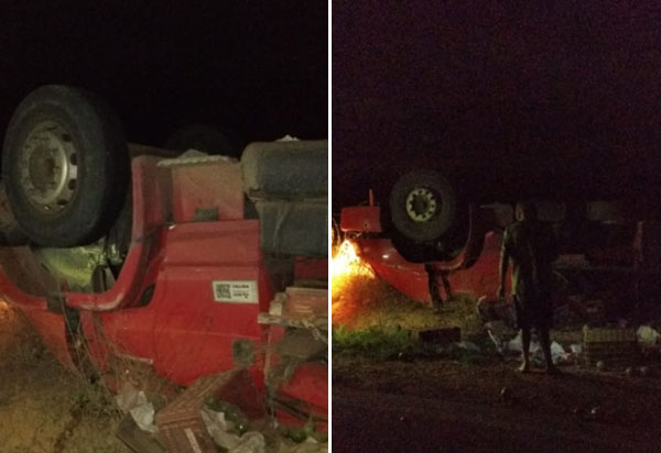 Brumado: uma pessoa morre e outra fica ferida após caminhão tombar, próximo a entrada de Umburanas