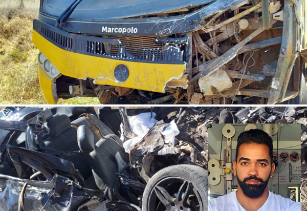 Tanhaçu: homem morre após carro que conduzia colidir contra ônibus que transportava alunos para prova do Enem