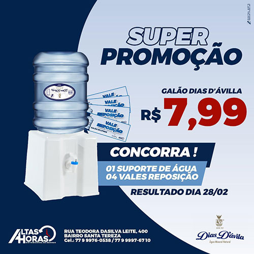 Altas Horas distribuidora: Água Mineral 20l por R$ 7,99