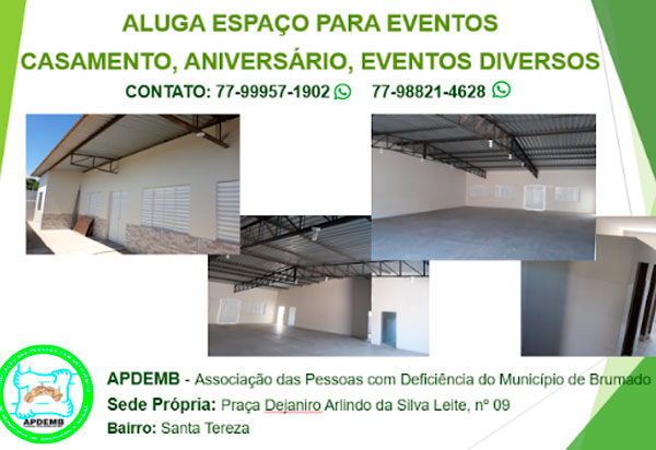 Brumado: APDEMB aluga espaço para eventos