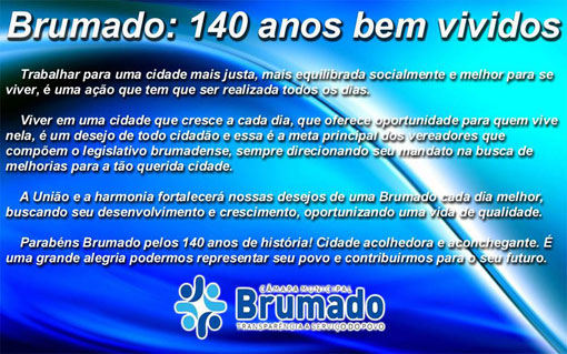 Mensagem aniversário de Brumado da Câmara de Vereadores