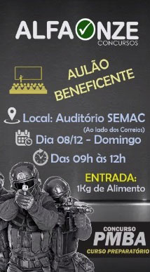 Brumado: neste domingo (08), Alfa Onze Concursos promove Aulão Beneficente para concurso da PM