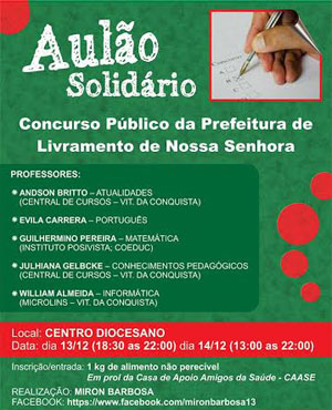 Livramento: Será realizado aulão solidário para o Concurso Público da Prefeitura