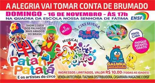 No próximo domingo (16) tem o show conver dos palhaços Patati e Patatá em Brumado