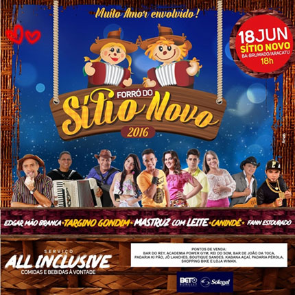 Mastruz com Leite, Edigar Mão Branca, Canindé, Targino Gondim e Fann Estourado são as atrações do Forró do Sítio Novo