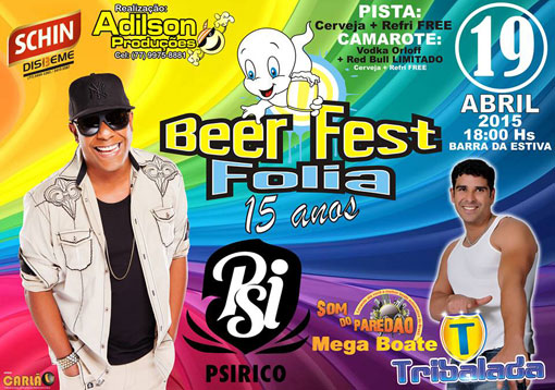 Barra da Estiva: Dia 19 de abril tem o Beer Fest Folia 15 anos com Psirico