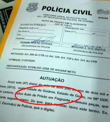 GOIÁS: NETO BAIANO É PRESO POR DIRIGIR EMBRIAGADO