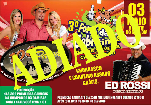 Brumado: Forró da Cabritinha foi adiado para o dia 17 de maio