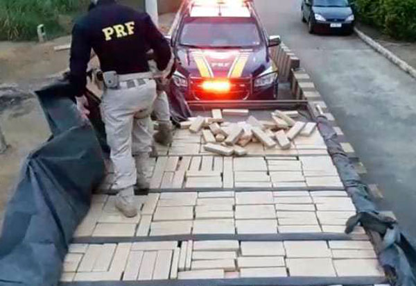 Conquista: PRF apreende quase uma tonelada de maconha escondida na carroceria de caminhão 'clonado'