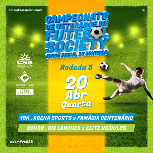 Brumado: Nesta quarta (20) tem a 5ª rodada do Campeonato de Veteranos de Futebol Society do CSB
