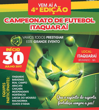Campeonato de Futebol de Itaquaraí será realizado no próximo domingo (30)