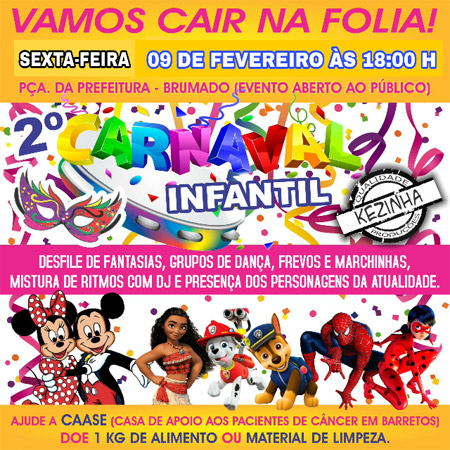 Brumado: confirmado para esta sexta (09) o 2º Carnaval Infantil na Praça 