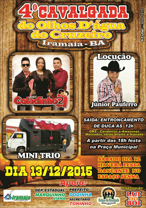 Iramaia: Dia 13 de dezembro acontece a 4ª Cavalgada dos Olhos D’água do Cruzeiro