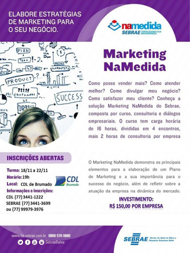 Brumado: CDL, em parceria com o Sebrae, lança mais um curso Marketing na Medida