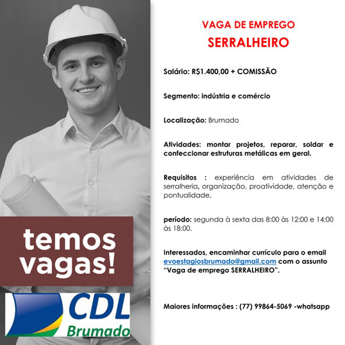 Oportunidade: Vaga de emprego para Serralheiro