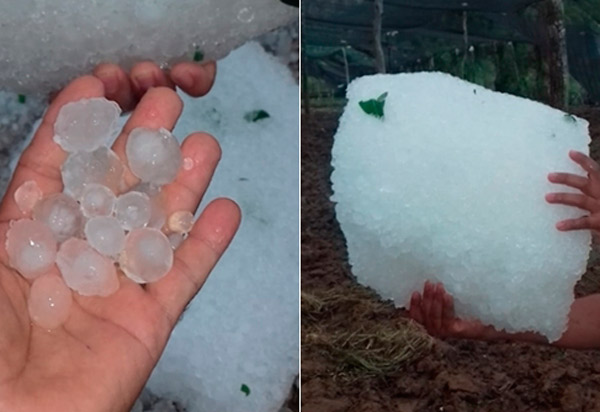 Chuva de granizo é registrada na zona rural de Livramento de Nossa Senhora