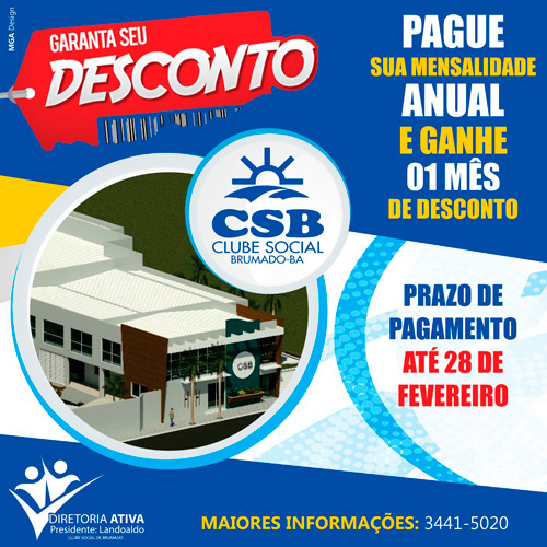 Clube Social de Brumado: pague valor anual da mensalidade e ganhe desconto 