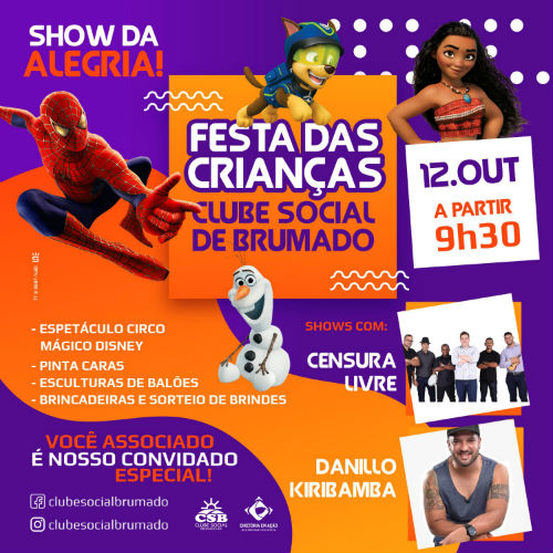 Neste sábado (12) tem a festa das Crianças do Clube Social de Brumado