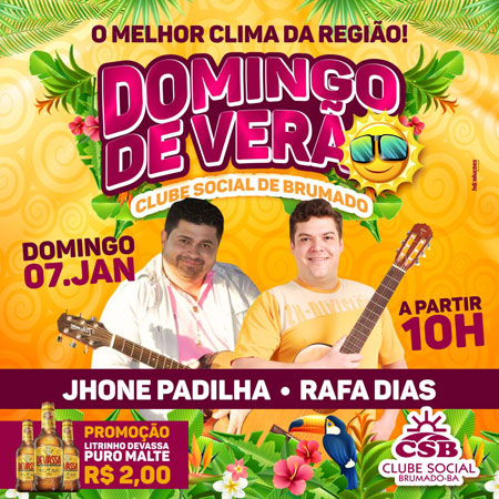 Clube Social de Brumado: neste domingo (07) tem 'Domingo de Verão'