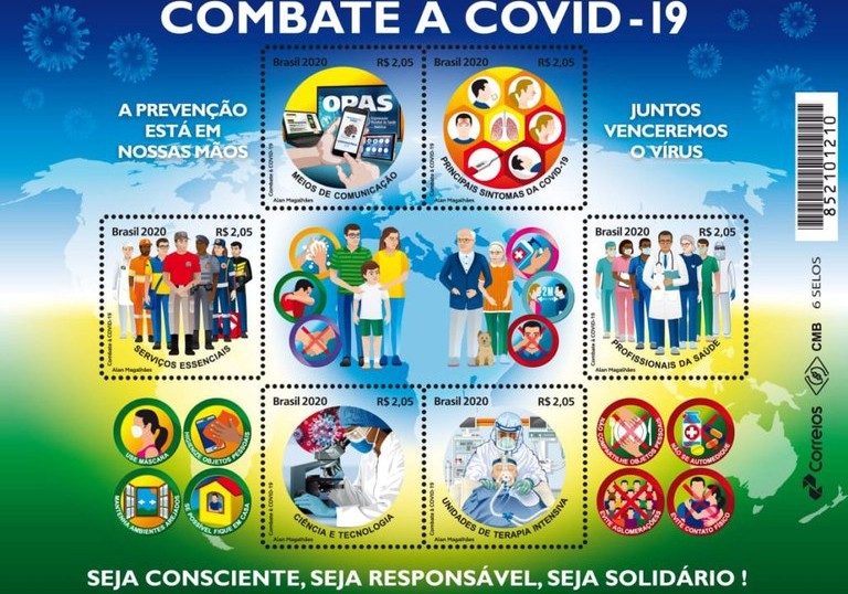 Correios lançam selos com temática de ações de combate à Covid-19