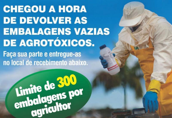  Recebimento itinerante de embalagens vazias de agrotóxicos acontecerá em Brumado amanhã (18)