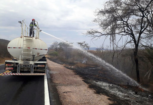 Brumado: brigada de incêndio da Magnesita controla inicio de queimada às margens da BR-030