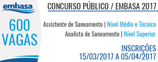 Embasa retifica itens do conteúdo programático do concurso público 2017