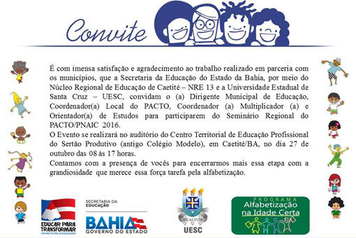 Caetité: Secretaria de Educação promove Seminário Regional do PACTO/PNAIC 2016