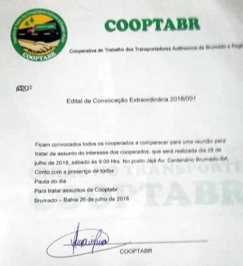 COOPTABR convoca cooperados para reunião neste sábado (28)