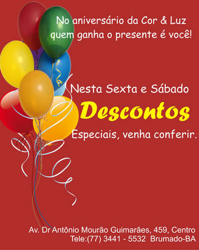 Brumado:  Cor & Luz com descontos especiais de aniversário