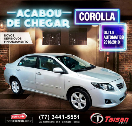 Taisan Auto: Acaba de chegar Corolla GLI automático 2010/2010