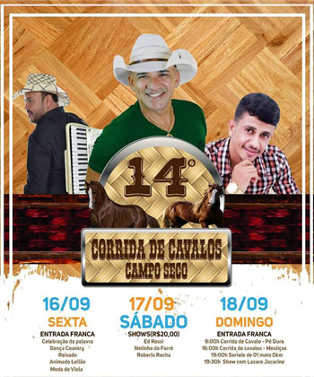 Brumado: acontece de 16 a 18 de setembro a 14º Corrida de Cavalos do Campo Seco 