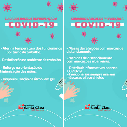 Centro Médico Santa Clara alerta sobre cuidados que devem ser tomado nas empresas contra a Covid-19