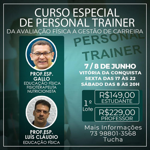 Curso especial para personal trainer 'da avaliação a gestão', será ministrado em Vitória da Conquista 