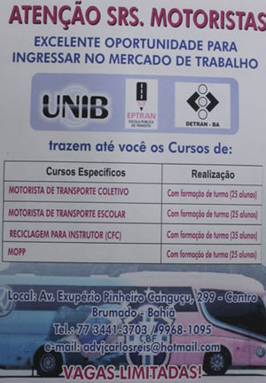 UNIB, Escola de Transito e DETRAN promoverão cursos para motoristas de Coletivo/Passageiro e MOPP - Cargas Perigosas