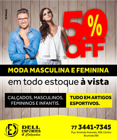Dell Esportes e Calçados: venha conferir a promoção 50% de desconto à vista em todo o estoque