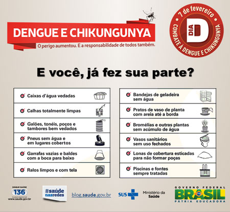 Dia 'D' contra a Dengue e a Chikungunya será realizado neste sábado (07)