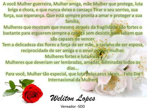 Brumado: Weliton Lopes parabeniza todas as mulheres