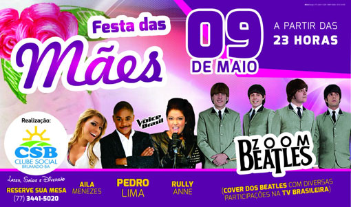 Neste sábado (08) tem a festa do Dia das Mães no Clube Social de Brumado