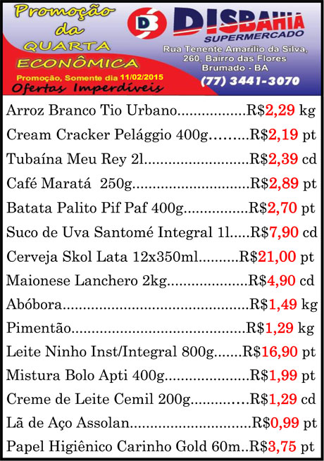 Quarta-feira é dia de economizar na Quarta Econômica do Disbahia