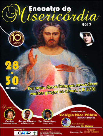 Será realizado em Brumado de 28 a 30 de abril o Encontro da Divina Misericórdia