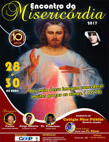 Brumado: CARP promove de 28 a 30 de abril o Encontro da Divina Misericórdia
