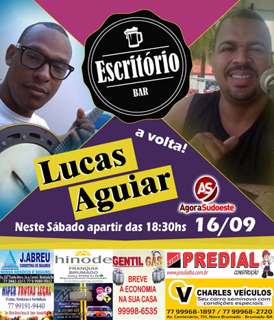 Neste sábado (16) tem Lucas Aguiar no Escritório Bar